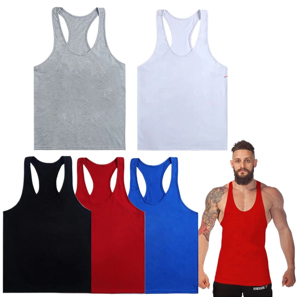 Mens Back Bodybuilding Top Singlet Man Cotton Gym Vest Tank Men