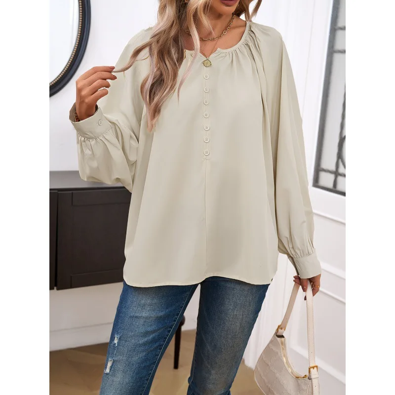 New Cross-border Popular Amazon AliExpress Temu European and American Women's Clothing V-neck Long Sleeved V-neck Top Wholesale