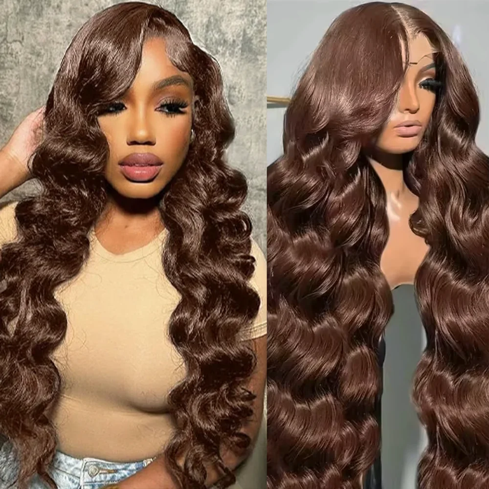 

Body Wave HD Lace Front Human Hair Wigs 13x4 13x6 Chocolate Brown HD Lace Frontal Wig Pre Plucked Wigs 40 46 Inches For Women