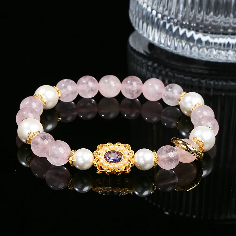 JD Natural Stone Amethyst Rock Quartz Copper Charm Bracelets Women Shiny Zircon Handmade Crystal Bracelets Female Party Gifts