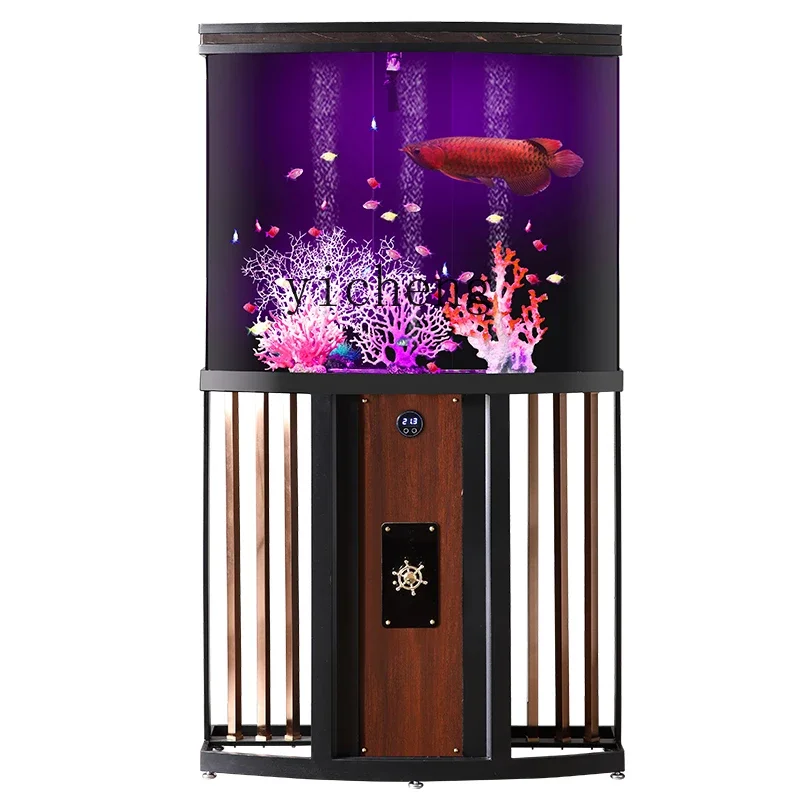 

TQH screen fish tank living room large entrance water-free acrylic bottom filter fish tank against the wall for home use