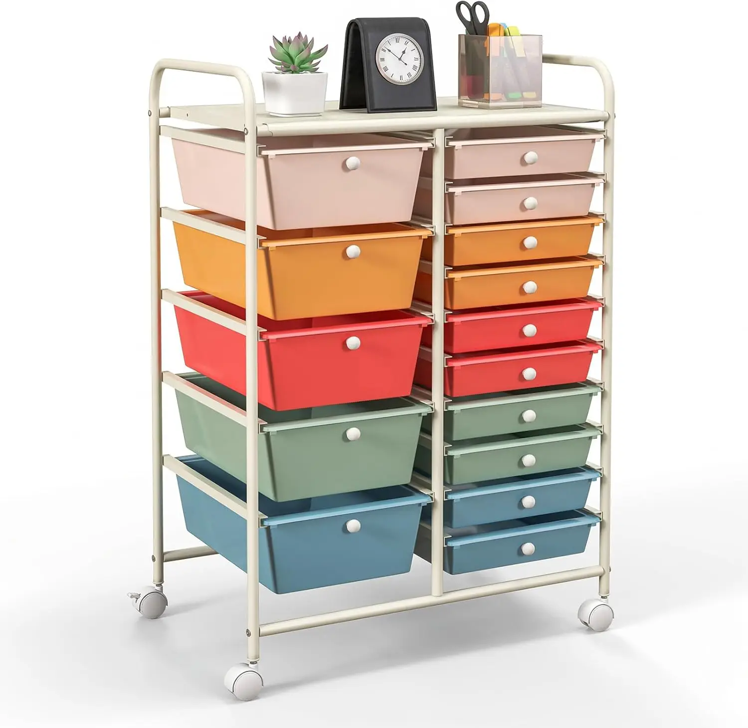 

Rolling Storage Cart Craft Organizer Drawers Lockable Wheels Home Office Classroom Macaron Color