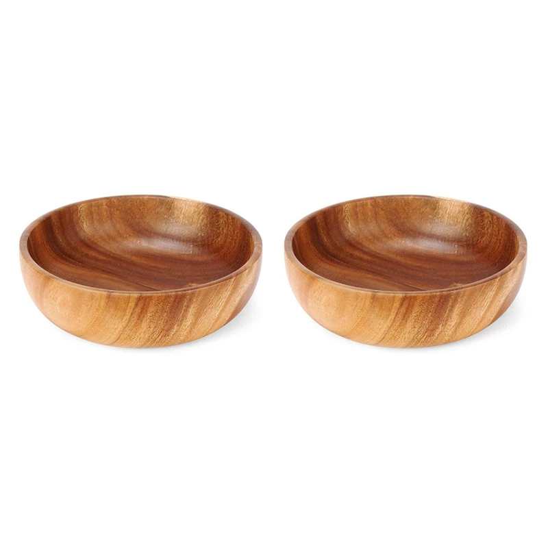 

2X 9.5 Inch Wood Bowl, Wooden Salad Bowl, Large Wood Bowl For Food, Fruits, Salads And Decoration