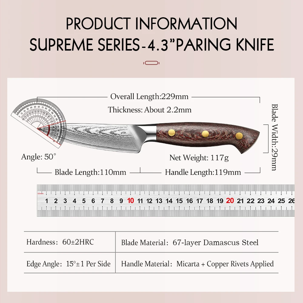 HEZHEN 4.3 Inches Paring Knife 67 Layers Damascus Steel Sharp Tools Peeling Fruit Knives Micarta Handle Kitchen Knife