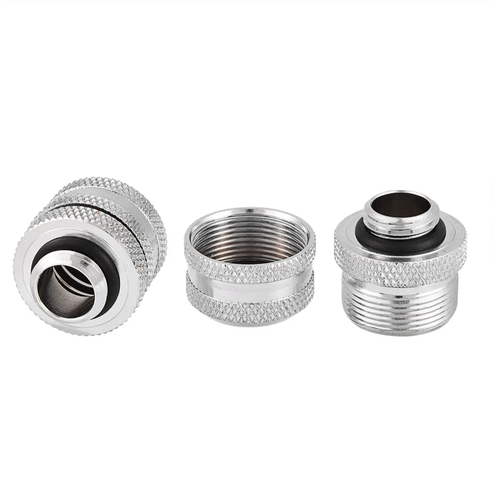 2PCS Quick Tightening G1/4 Compression Fitting OD 14MM Silver/Black Extender Connector Pass-Through Fittings Water Cooling Build