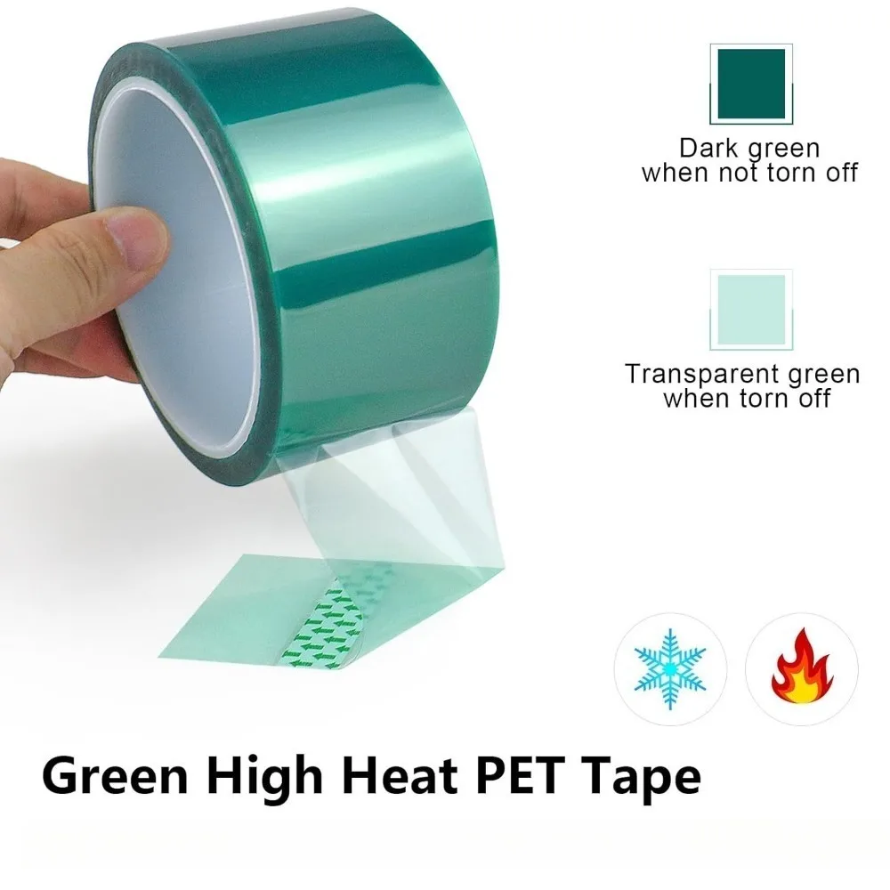 33m Green PET High Temp Tape Heat Resistant 10-50mm Adhesive Tape for Electronics PCB Protection Soldering Masking image 3
