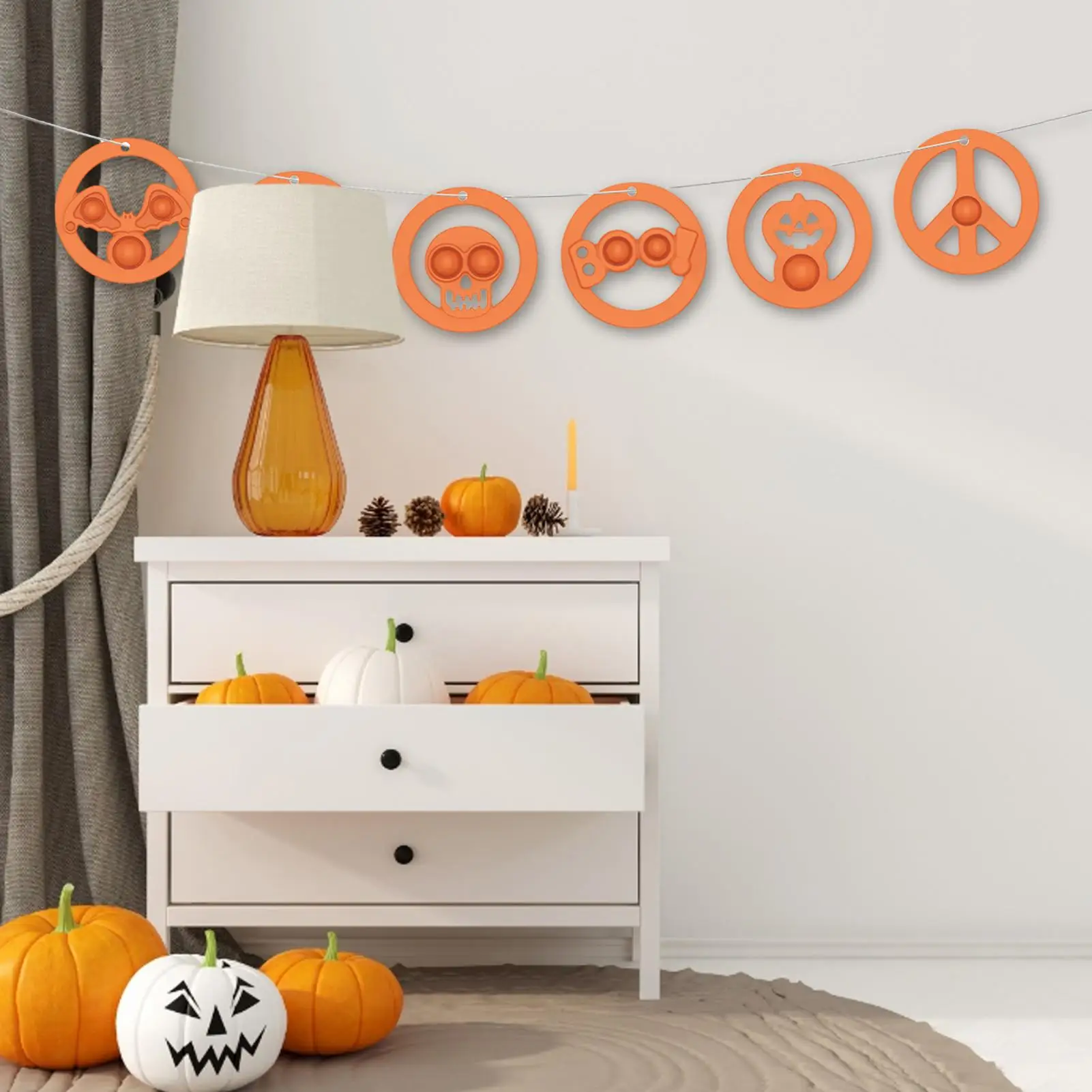 Halloween Banner Indoor Spooky Silicone Skull Bat Pumpkin Ghost Mantle Banner Garland For Wall Ceiling Window Fireplace Doorway