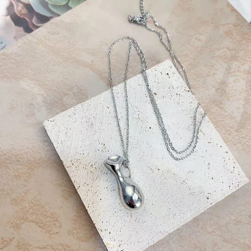 Meetvii Luxury Alloy Wine Pot Pendant Necklace Fade-Resistant Stainless Steel Chain Long Statement Sweater Chain Fashion Jewelry