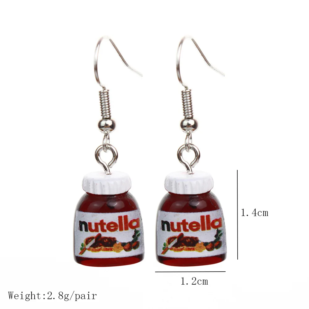 Ovxxons 1 Pair Fashion Creative Fun Mini Simulation Nutella Peanut Butter Chocolate Paste Stereo Resin Earrings Female