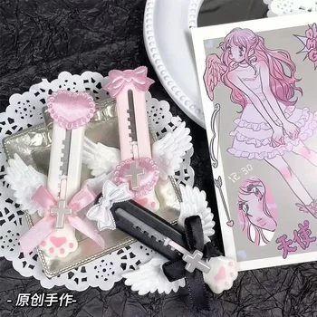 かわいい女の子の弓の天使の羽ユーティリティナイフ、ミニカワイイ猫の足、ペーパーカッター、エクスプレスボックス、封筒オープナー、かわいい文房具、イン、1個