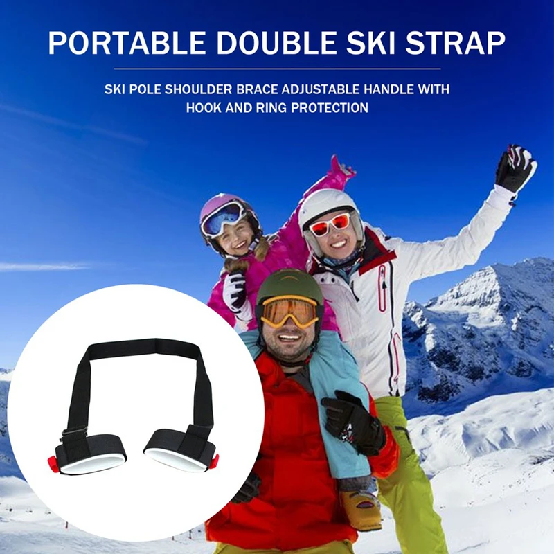 New Skiing Pole Shoulder Hand Carrier Lash Handle Straps Adjustable Buck Hook Loop Protecting Black Nylon Ski Handle Strap Bag