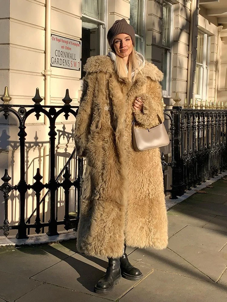 

Women's Warm Faux Fur Long Overcoat One Breasted Fleece Long Trench Coat 2024 Winter Lady Fluffy Plush New Thicken Outerwear