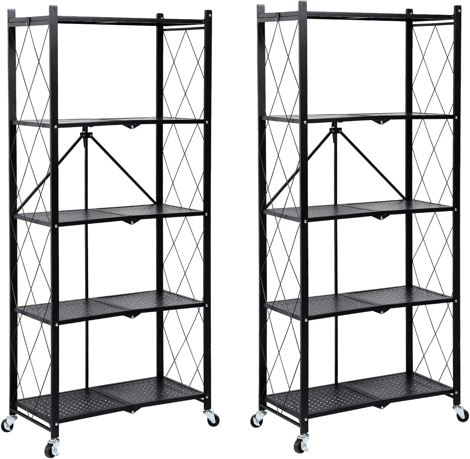 

Heavy Duty Foldable Metal Rack Storage Shelving Unit with Wheels Moving Easily Organizer Shelves Great for Garage Kitchen Holds