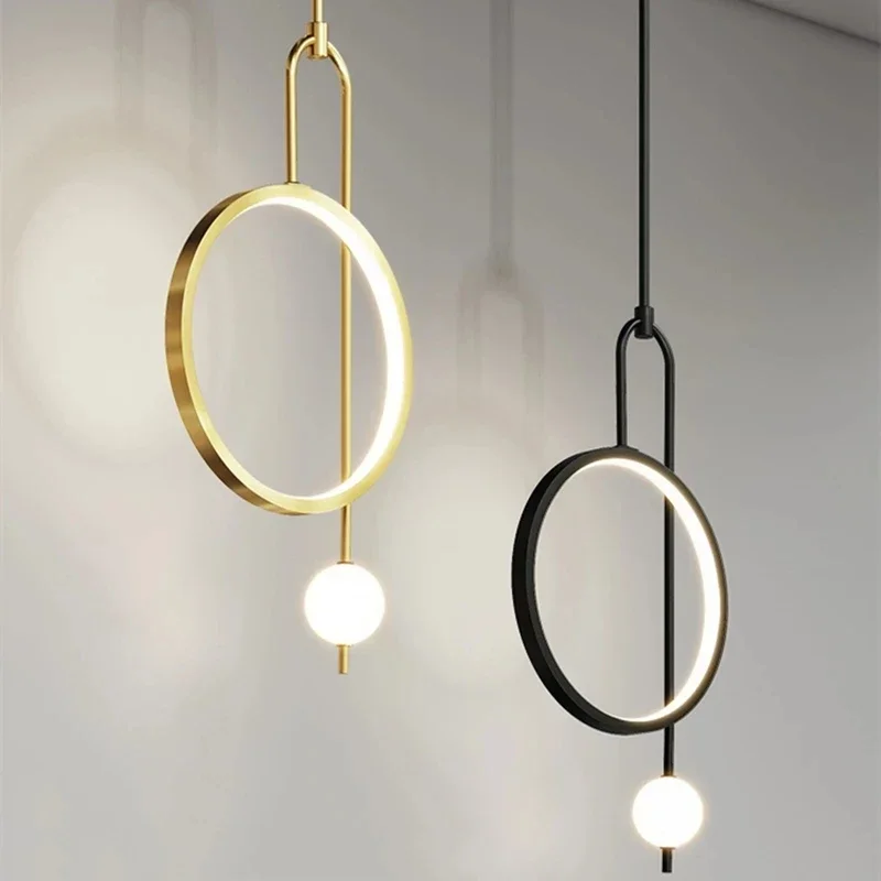 Imagem -05 - Modern Gold Ring Led Pendant Light Bola de Vidro Pendurado Lâmpada Quarto Cabeceira Minimalista Sala de Estar Home Decor Teto Lustre