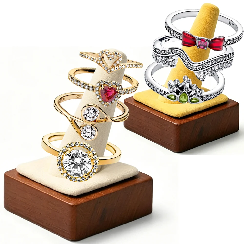 2026 New 925 Silver Sparkling Princess Eternal Heart Wave Crown Exquisite DIY Charm Jewelry Ring Display Tool