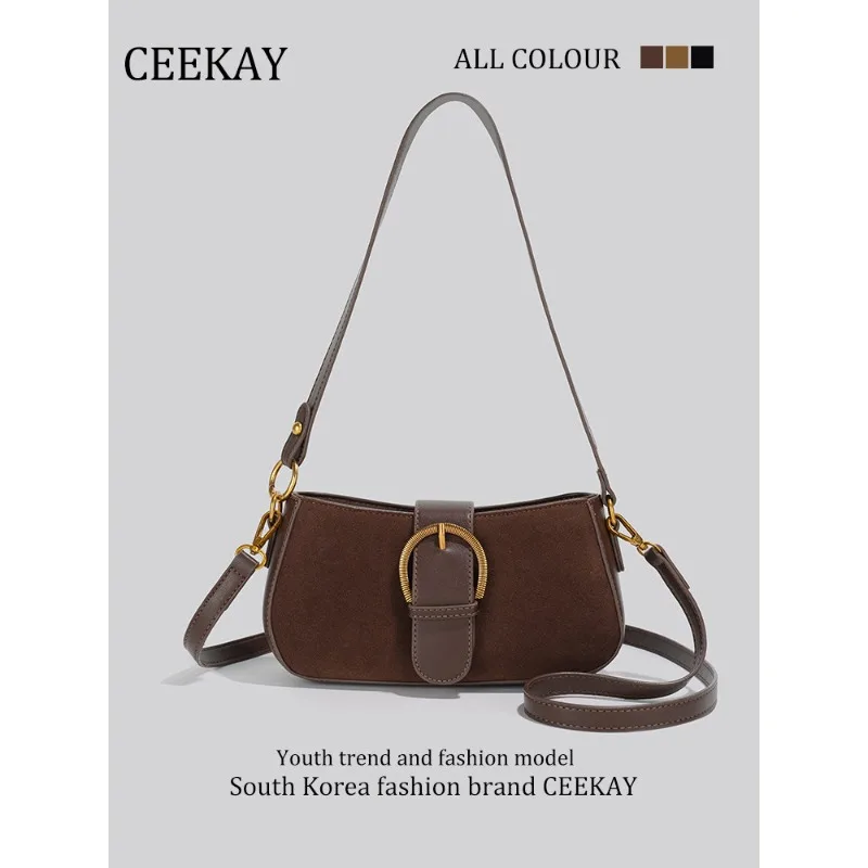 

CEEKAY Korean Style Purse Vintage Bag with Dual Straps Trendy Casual Crossbody Bag Metal Buckle Decor Handbag for Women