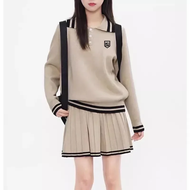 High-quality women's golf outfit - Autumn 2026. Women's two-piece stylish knitted Polo shirt + golf skirt