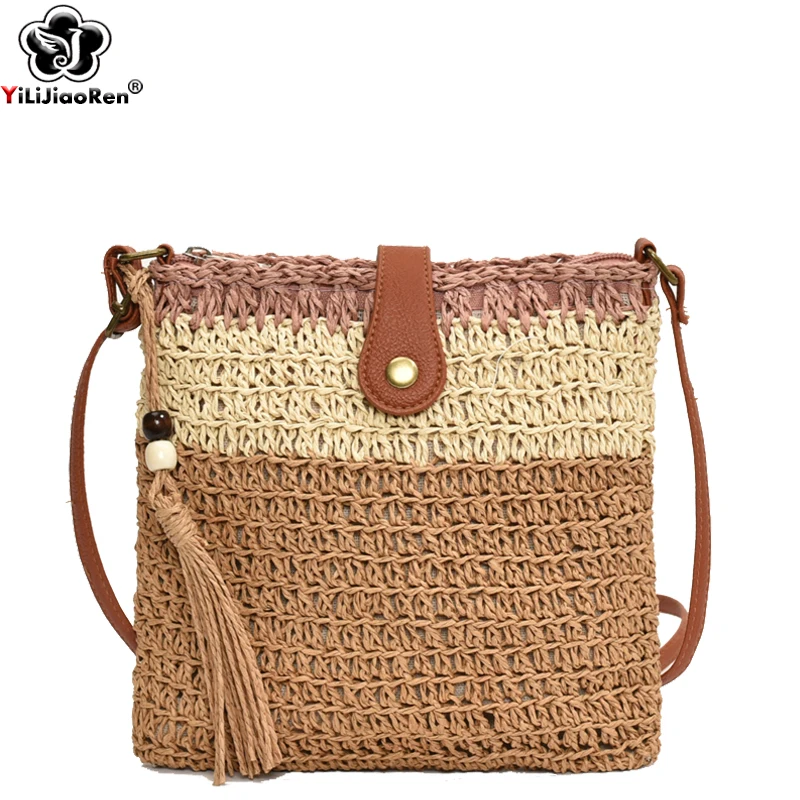 

Fashion Shoulder Straw Bag Ladies Handmade Woven Beach Bags Purse Summer Crossbody Messenger Bags for Women Bohemia Clutch