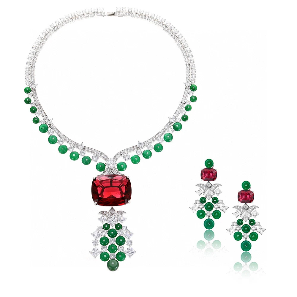 

Pure 925 Sterling Silver Jewelry For Women Big Gemstone Wedding Jewelry Set High Quality Earrings Necklace Party Fine Jewelry