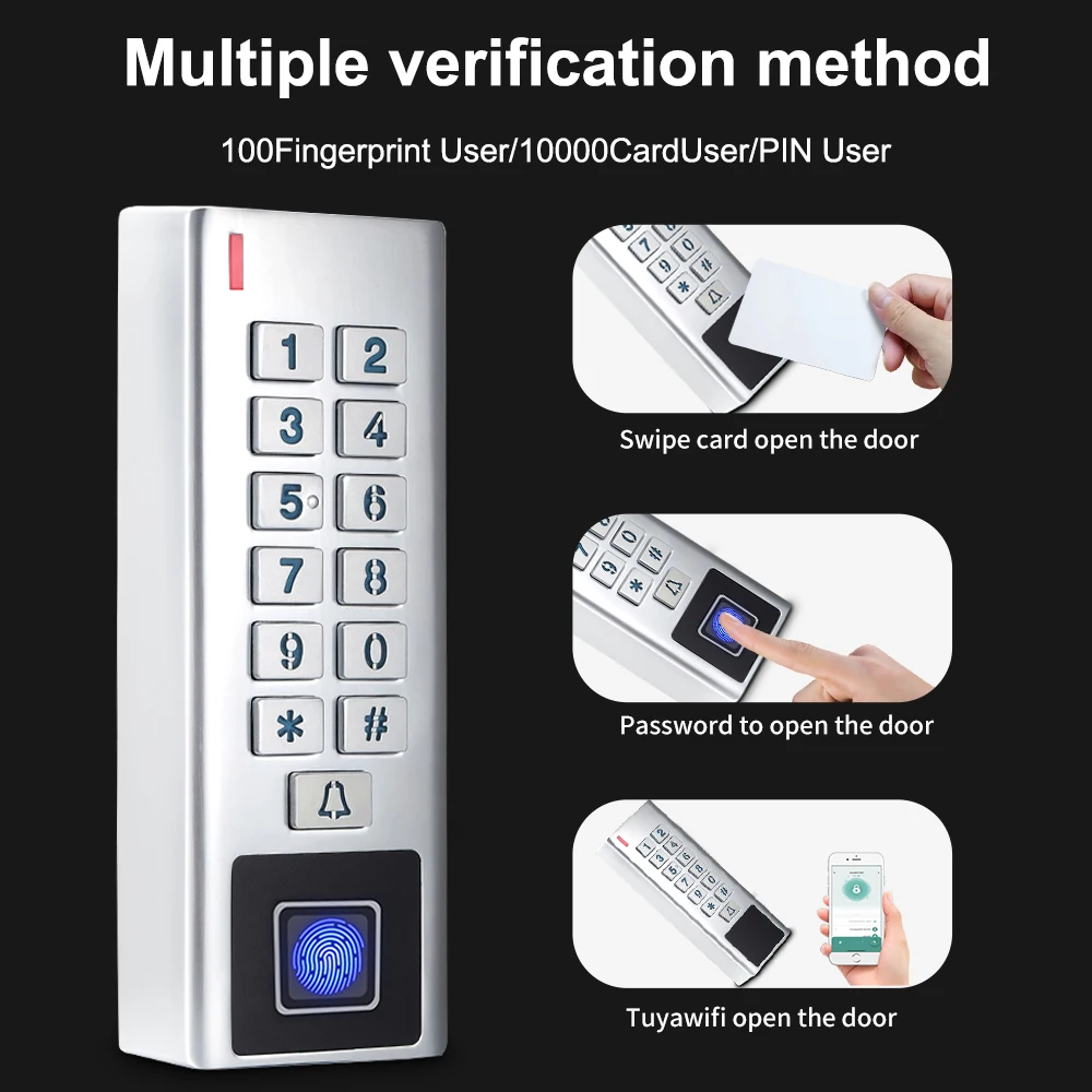 WIFI App Biometric Fingerprint Access Controller Keypad Metal Waterproof RFID EM Card Standalone TUYA Door Access Control System