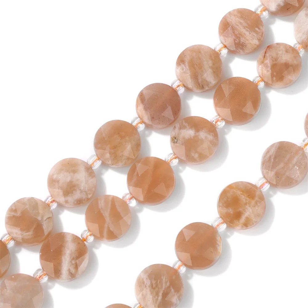 10MM Natural Sunstone Beads Faceted Coin Shape Flat Spacer Round Beads For Jewelry Making Bracelet Necklace Earring Diy