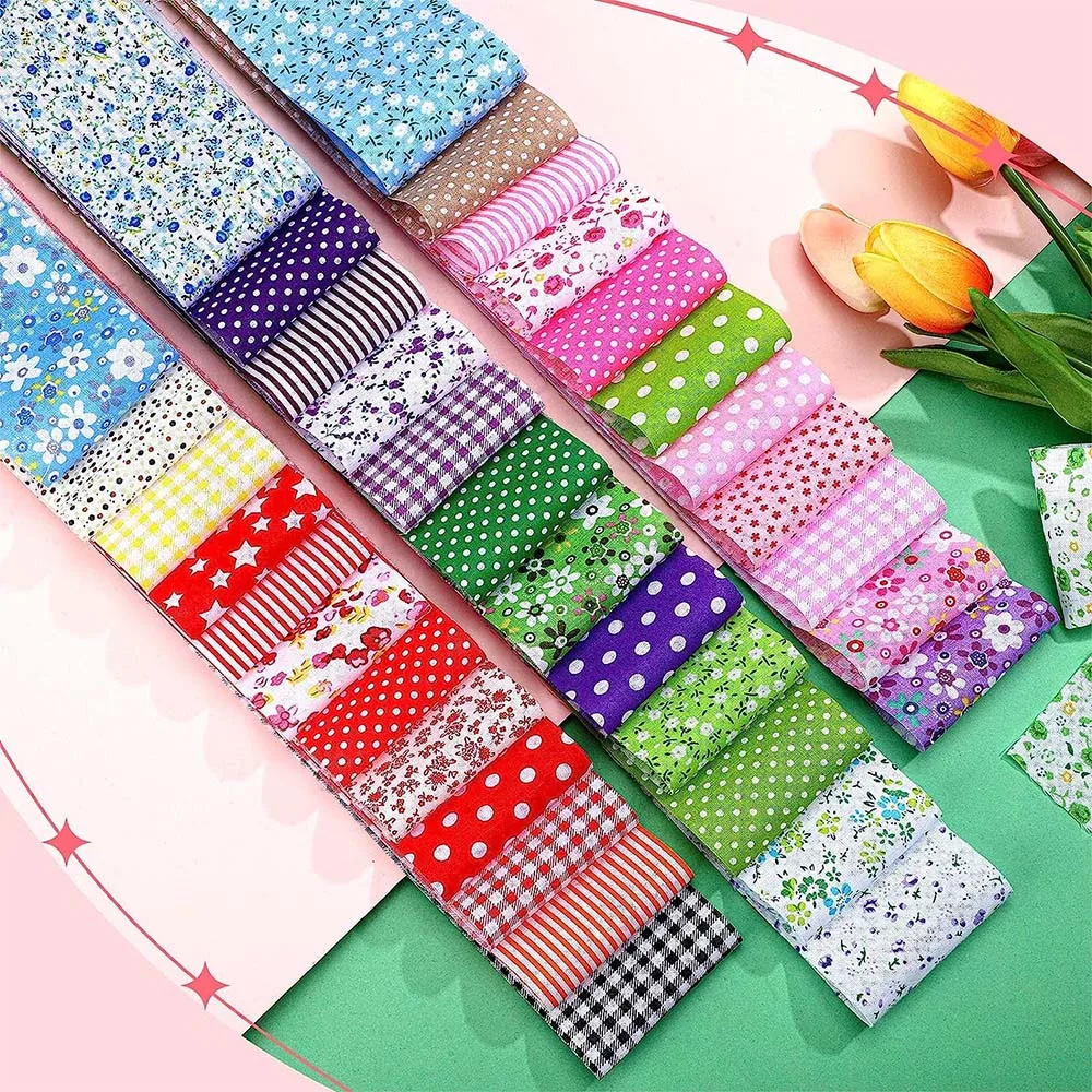 40Pcs Colorful Printed 6.5x25CM Sewing Material Cotton Jelly Rolls Strips Plain Fabric DIY Patchwork Quilting Decoration