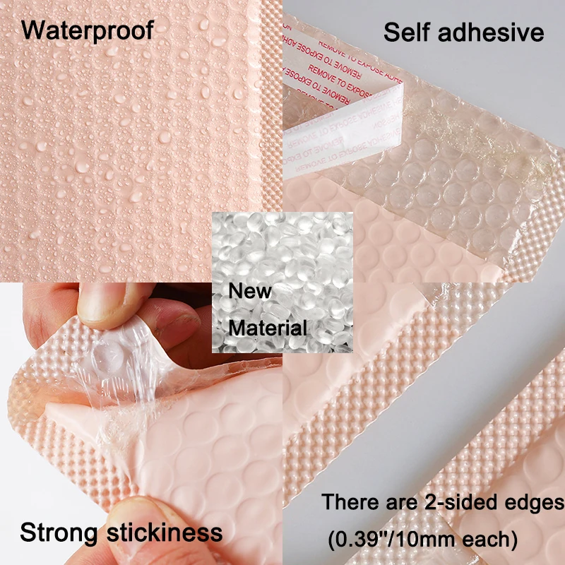 50Pcs Light Pink Bubble Bag Plastic Foam Bubble Envelopes Waterproof Shipping Bags with Bubble Shockproof Packaging Gift Pouches