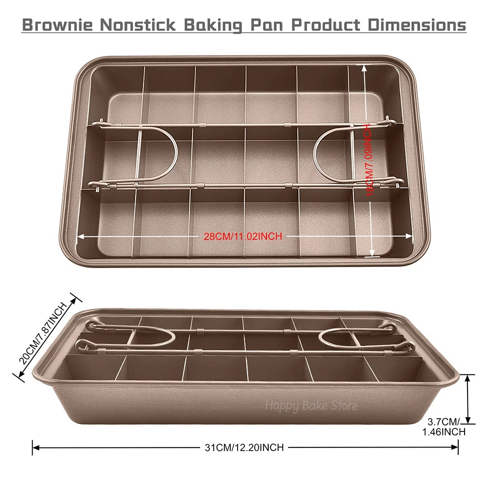 Carbon Steel Brownie Pan with Dividers, Nonstick Baking Loaf Mold, 18 Pre-Cut Square Mould for Brownie Bite, Cake, Dessert