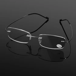 Memory Titanium Rimless Reading Glasses Fashion Blue Anti-Light Glasses Men Square Farsight Glasses For Women +1.0+3.5