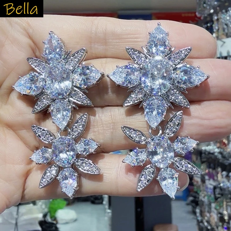 

Multi Color Zircon Flower Drop Earrings for Women Statement Jewelry for Party Wedding Gift Daily Wear
