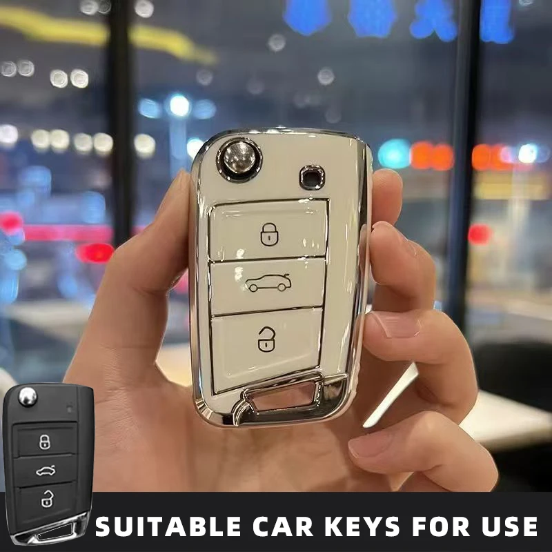 حافظة مفاتيح من البولي يوريثان للسيارة لسيارة VW Volkswagen Golf 7 MK7 Tiguan MK2 T-roc T-cross Skoda Octavia Kodiaq Karoq Seat Ateca Leon Fob