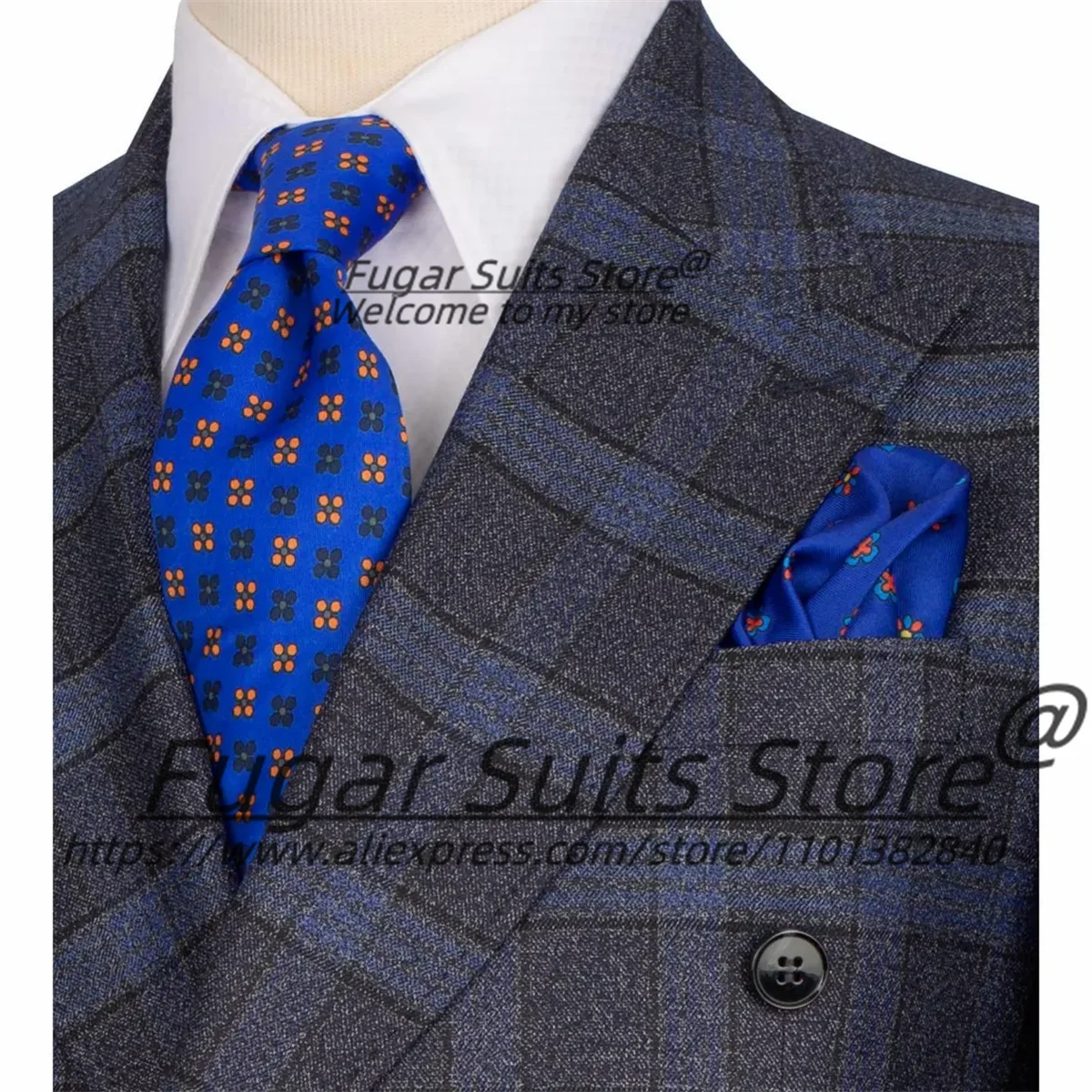 British style Plaid Formal Groom Prom Tuxedos Slim Fit Double Breasted Men Suits 2 Pieces Sets Business Male Blazers Ropa Hombre