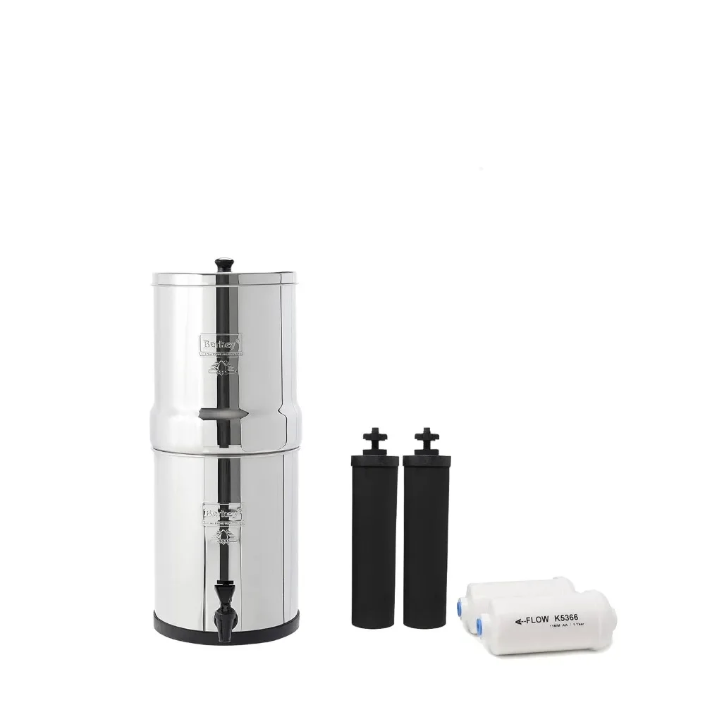 Gravity Fed Water Filter with 2 Black Berkey Elements 2 Berkey PF 2 Fluoride and Arsenic Reduction Elements Use at Home