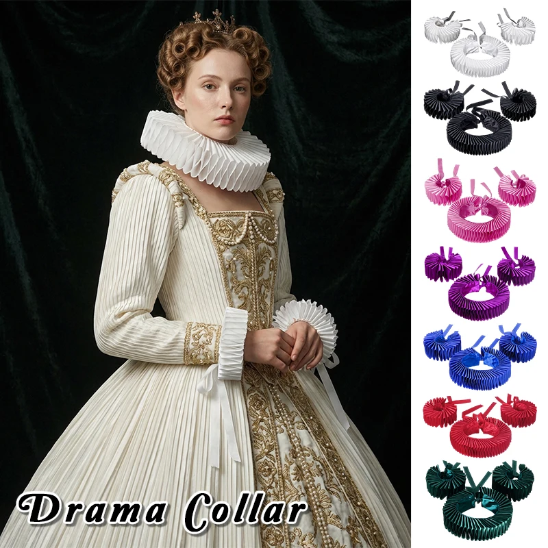 Victorian Style Renaissance Elizabethan Ruffled Neck Collar  Vintage Court Cosplay Ruff Choker Set Party Opera Carnival Costume