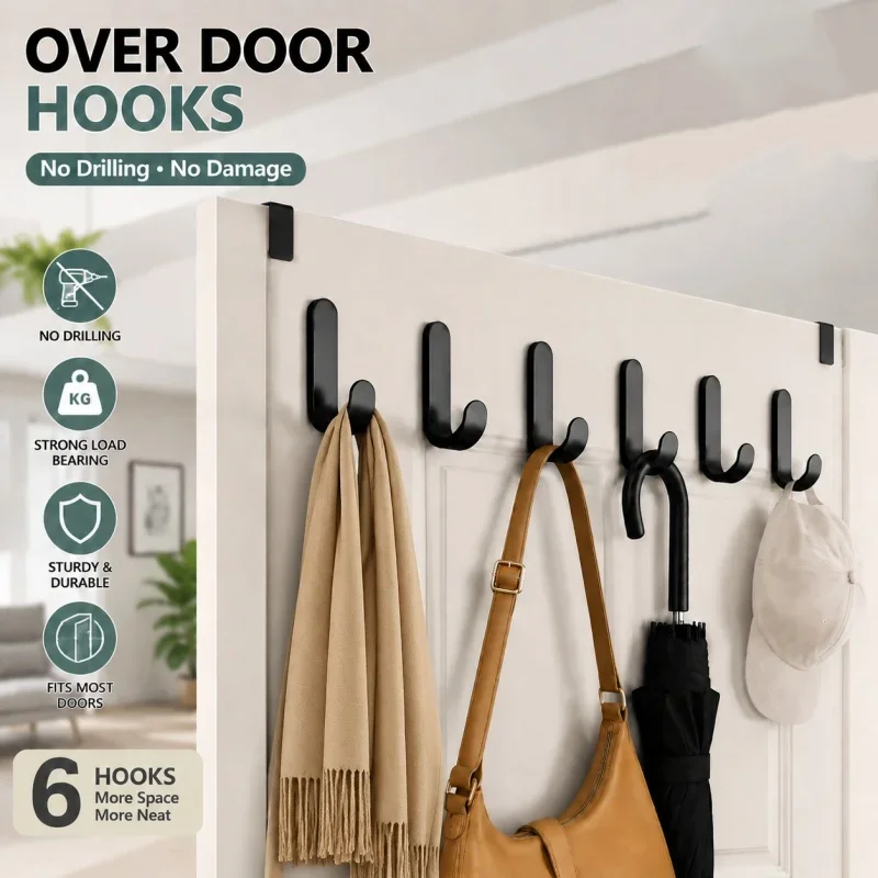 6Pcs Strong Self-Adhesive J-hook Waterproof Adhesive Hanging,Bathroom Towel Key Kitchen