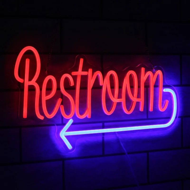 XM Resroom Neon for Wall Decoration Washroom with Arrow Bathroom Neon WC Bar Restaurant Hotel Decoration USB-powered home decor