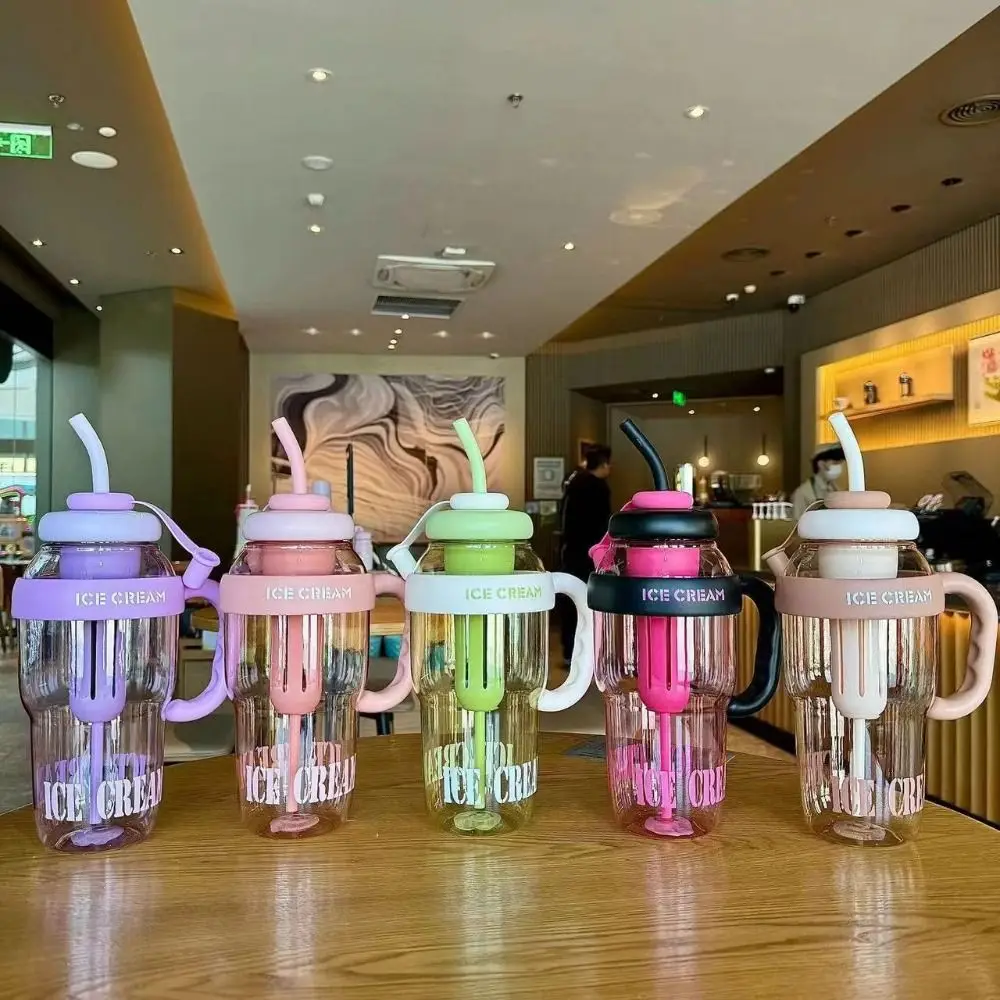 Milky Tea Cup with Straw Water Bottle with Handle Good-looking Tea Infuser Sports Water Bottle PC Colorful Lucky Belly Cup Gym