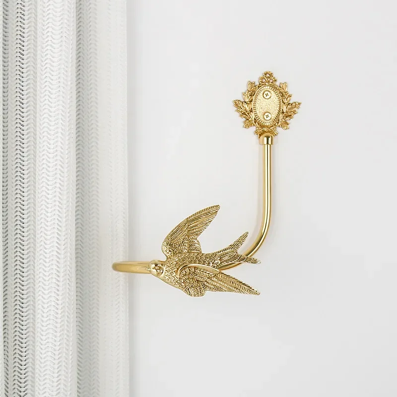 French light luxury brass swallow curtain hook retro curtain hook creative foyer gold hook decorative wall hanging