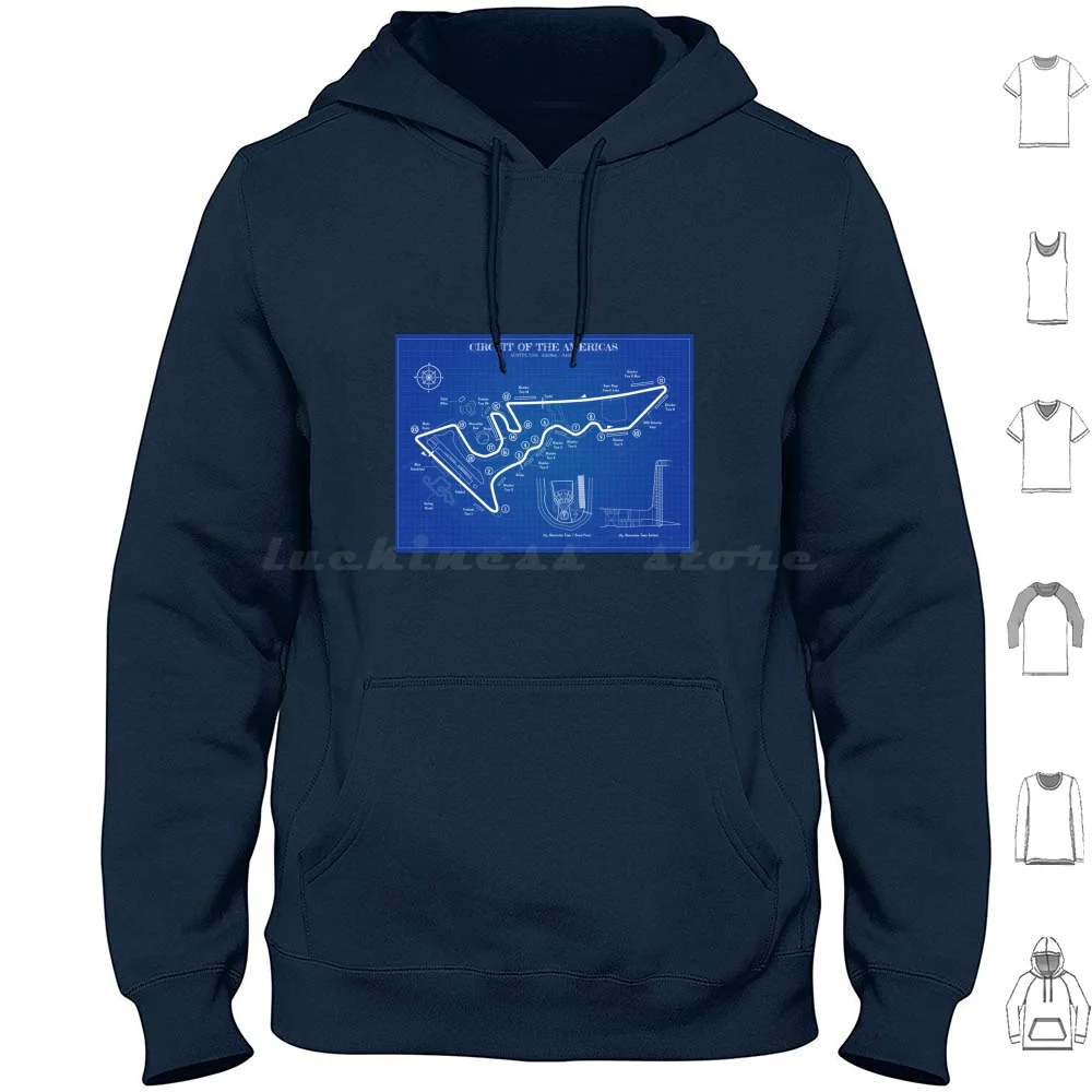 Sudadera con capucha Circuit Of The Americas-Blueprint de algodón de manga larga Rapaz Bluegalaxy Bgalaxy Blue Galaxy Car Cars Word Trace Track