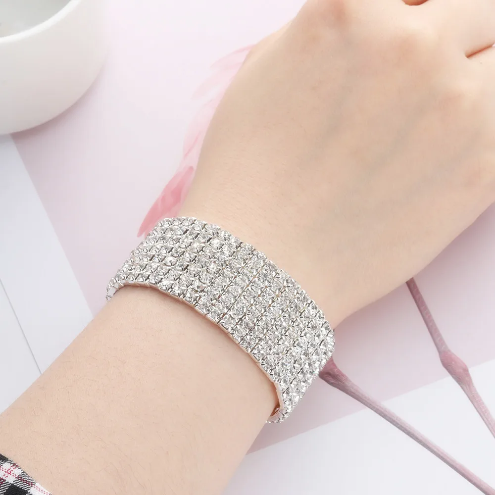 Shiny Woman Bracelet Crystal Rhinestone Stretch Bracelet Bangle Wristband Elastic Wedding Bridal Jewelry Fashion Jewelry