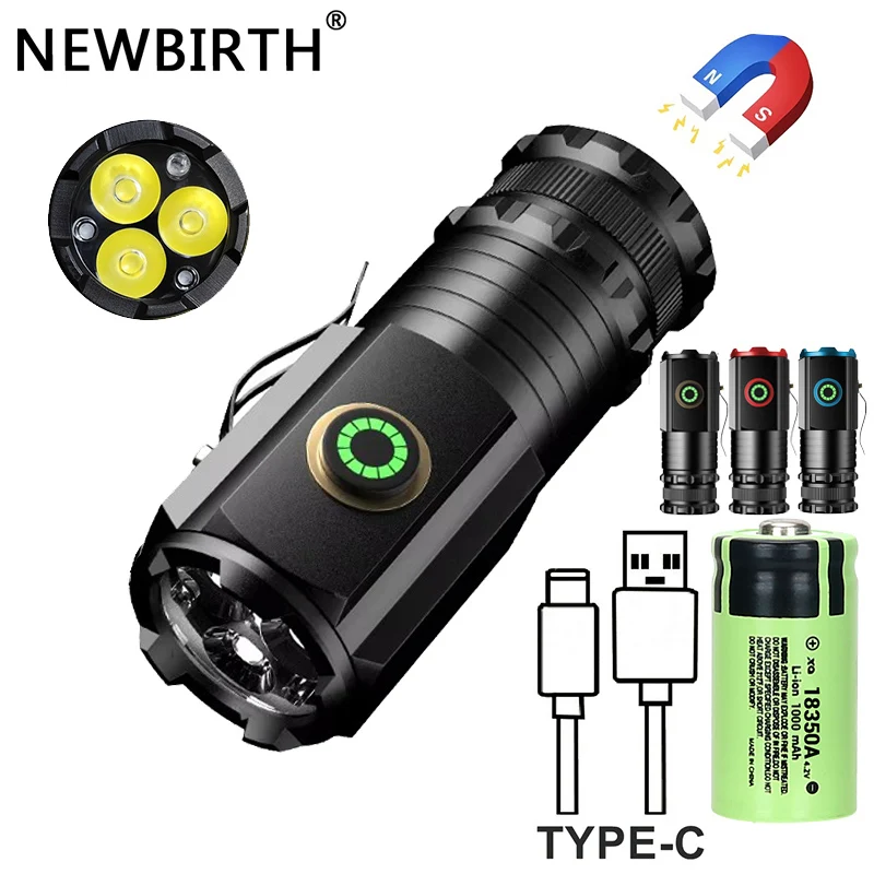 

Мощный мини-светодиодный фонарик, супер яркий алюминиевый карманный фонарик, перезаряжаемый водонепроницаемый походный фонарик для кемпинга с магнитом