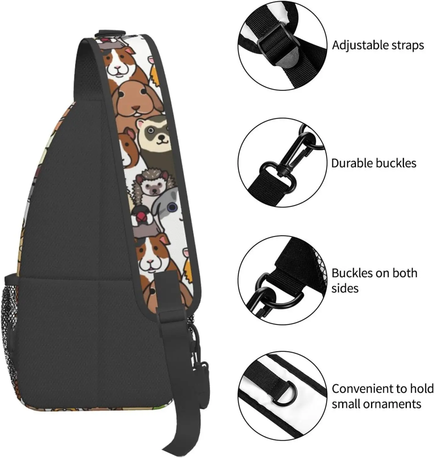 Bunny Cartoon Animals Sling Bag para homens e mulheres, mochila crossbody, bolsa de ombro unissex, viagem, casual, caminhada, alça ajustável