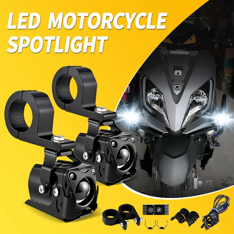 

2PCS Amber/White Bulbs LED Headlights Moto Universal Driving Light Spotlight For Suzuki ltz 400 Front Fog Lamps Auxiliary 6000K