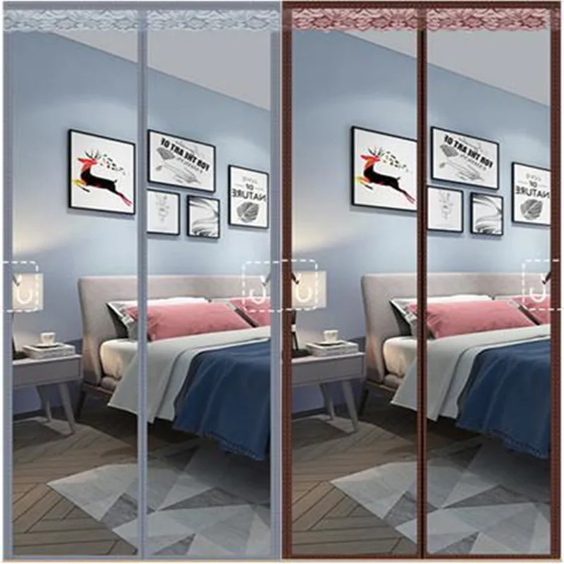 Summer Striped Diamond Mesh Household Magnetic Door Curtain Bedroom Living Room Partition Non-punching Screen
