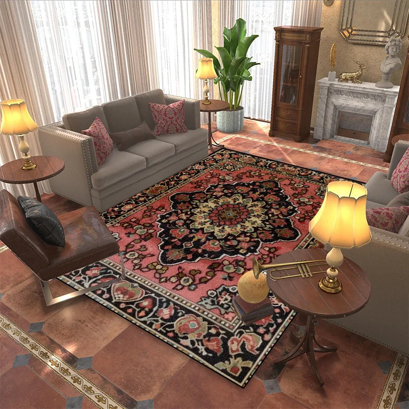 Persian Retro Style Carpet Living Room Home Decoration Boho Printing Washable Sofa Rugs Flannel Bedroom Non-slip Soft Foot Mats