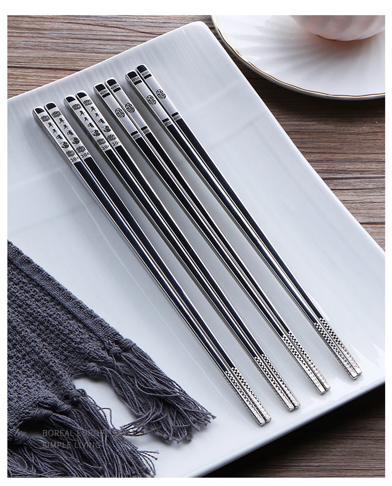 Lot De 5 Paires De Baguettes En Acier Inoxydable, Réutilisables En