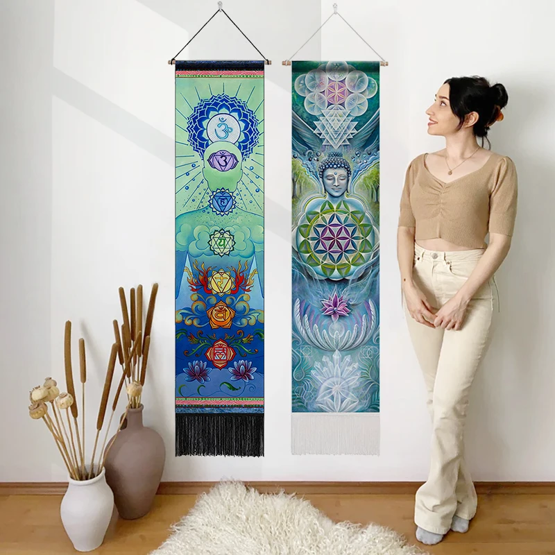 

Buddha Tapestry Wall Hanging ,Yoga Art Tapestry, Flower of Life Tapestries for Spiritual Meditation Room Decor 12.8x 51.2 Inches