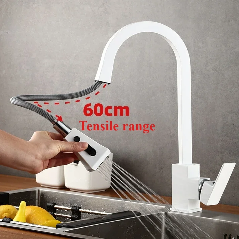 Kitchen pull-out faucet household balcony washbasin sink multifunctional telescopic hot and cold anti-splash faucet white