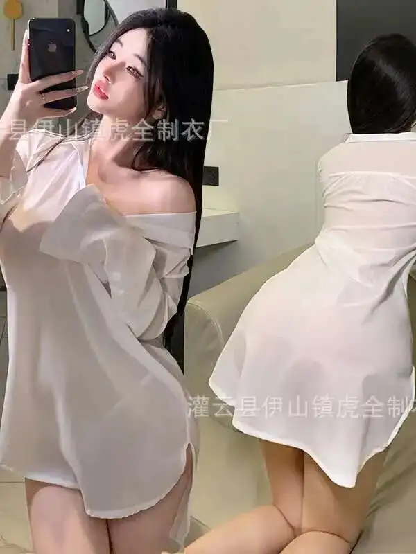 Women's Sexy Pajamas Chiffon Thin Hot And Provocative Sexy Shirts Style Fun Lingerie Seductive Nightgown Cute Dress Elegant 2LPJ