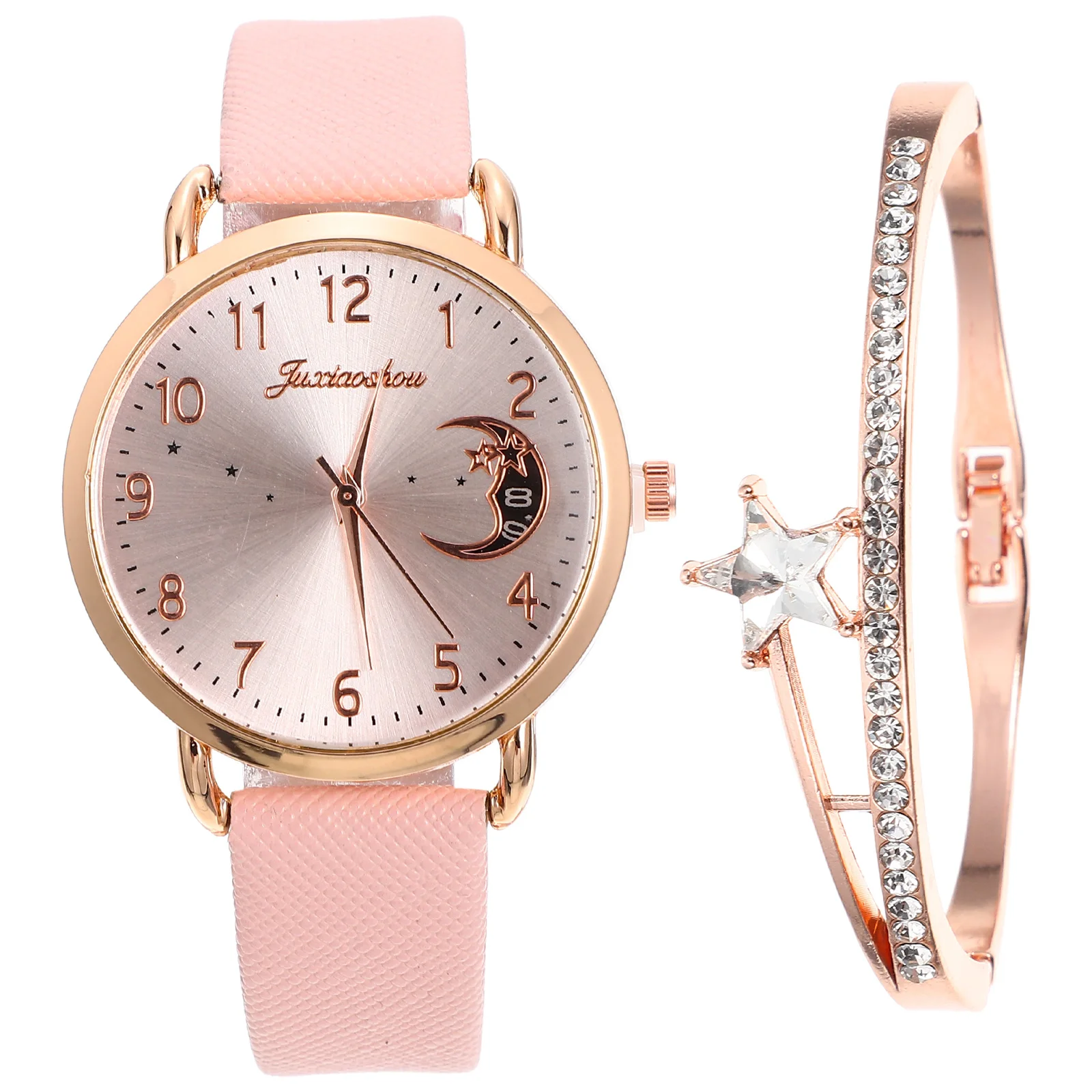 

Moon Pattern Watch Bracelet Set Mechanical Ladies' Minimalist Watches Decoration Women's Snake Wrist for Gift Fashion Small